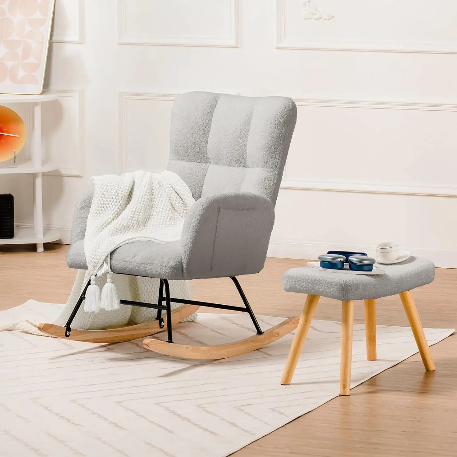 Cozy Teddy Rocking Chair with Pockets & Plush Comfort - Image 9