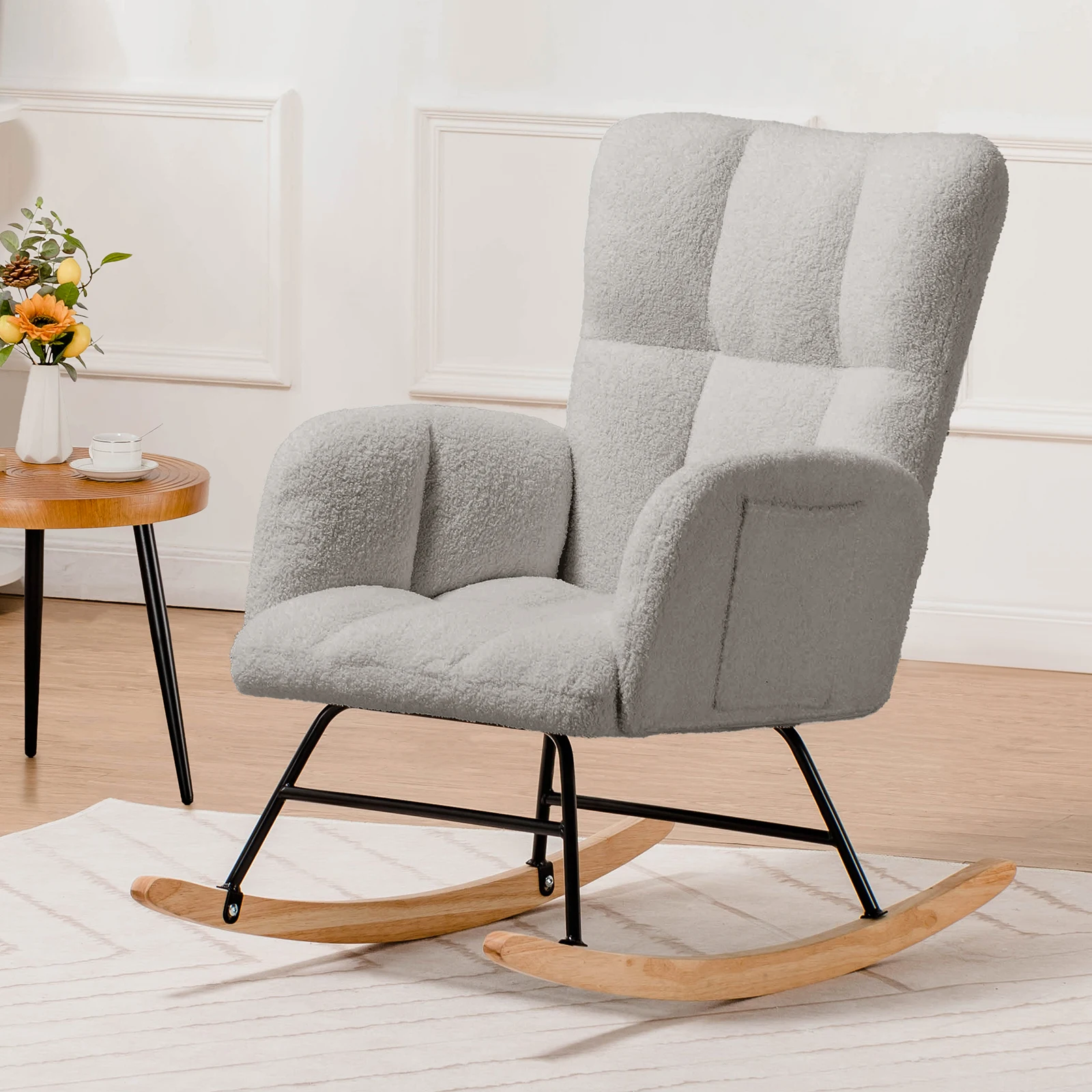 Cozy Teddy Rocking Chair with Pockets & Plush Comfort - Image 6