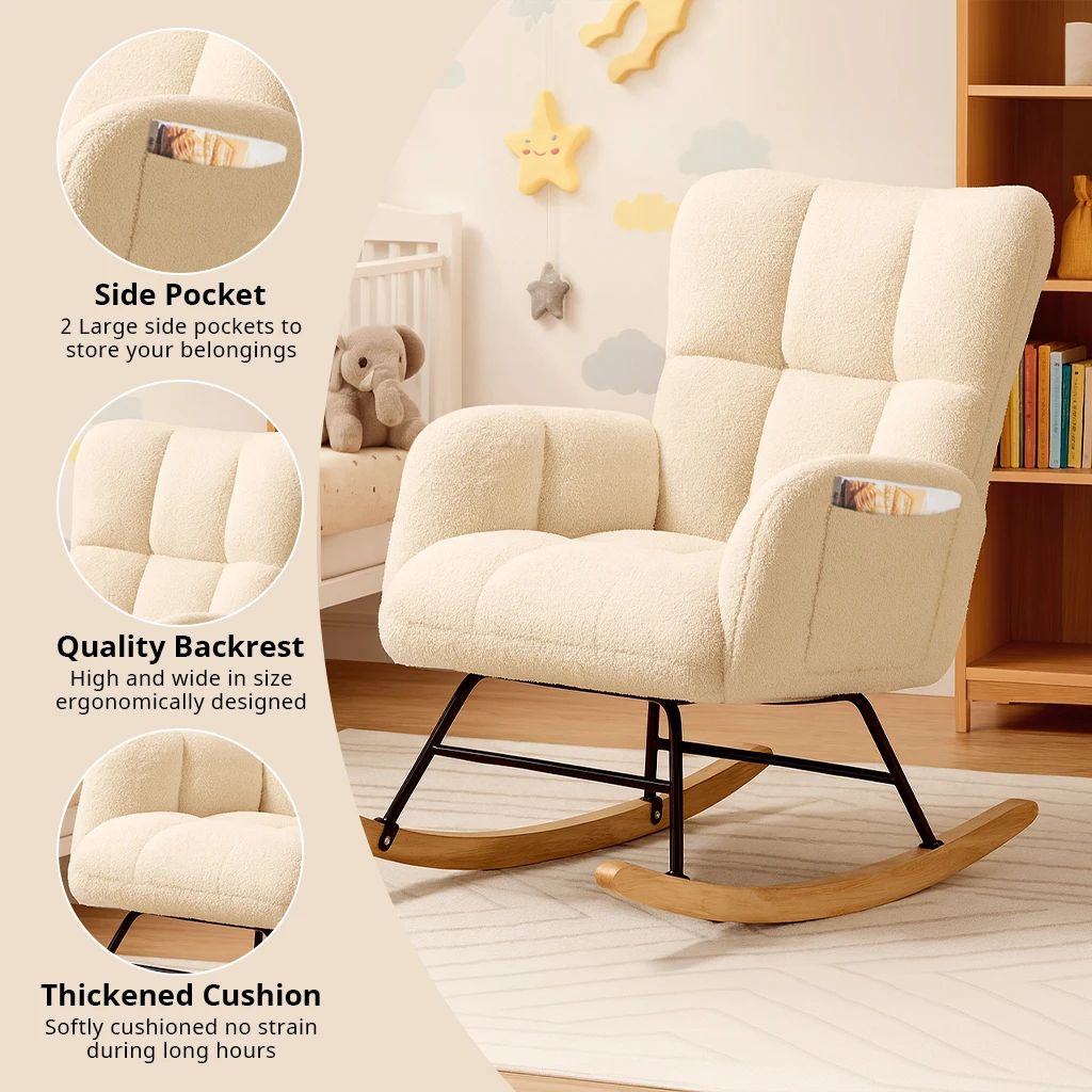 Cozy Teddy Rocking Chair with Pockets & Plush Comfort - Image 4