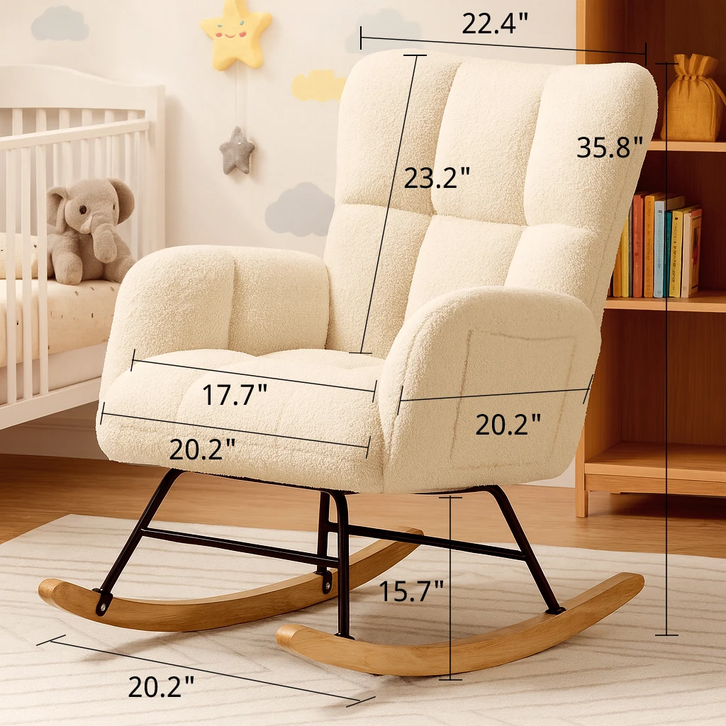 Cozy Teddy Rocking Chair with Pockets & Plush Comfort - Image 2
