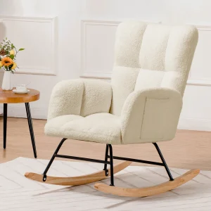 Cozy Teddy Rocking Chair with Pockets & Plush Comfort - Thumbnail Image 5