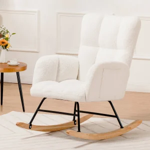 Cozy Teddy Rocking Chair with Pockets & Plush Comfort - Thumbnail Image 7