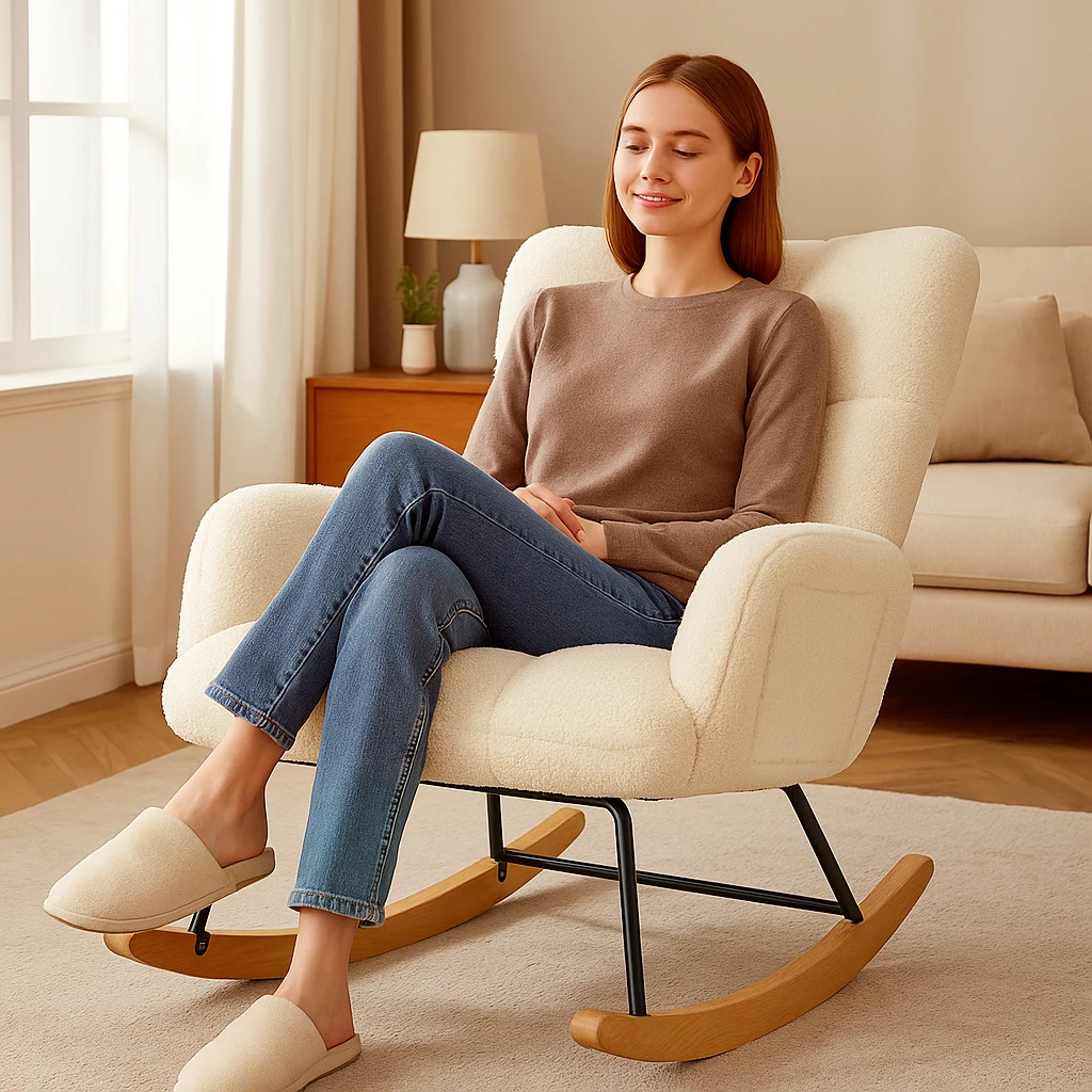 Cozy Teddy Rocking Chair with Pockets & Plush Comfort - Image 3