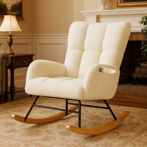 Cozy Teddy Rocking Chair with Pockets & Plush Comfort - Thumbnail Image 1