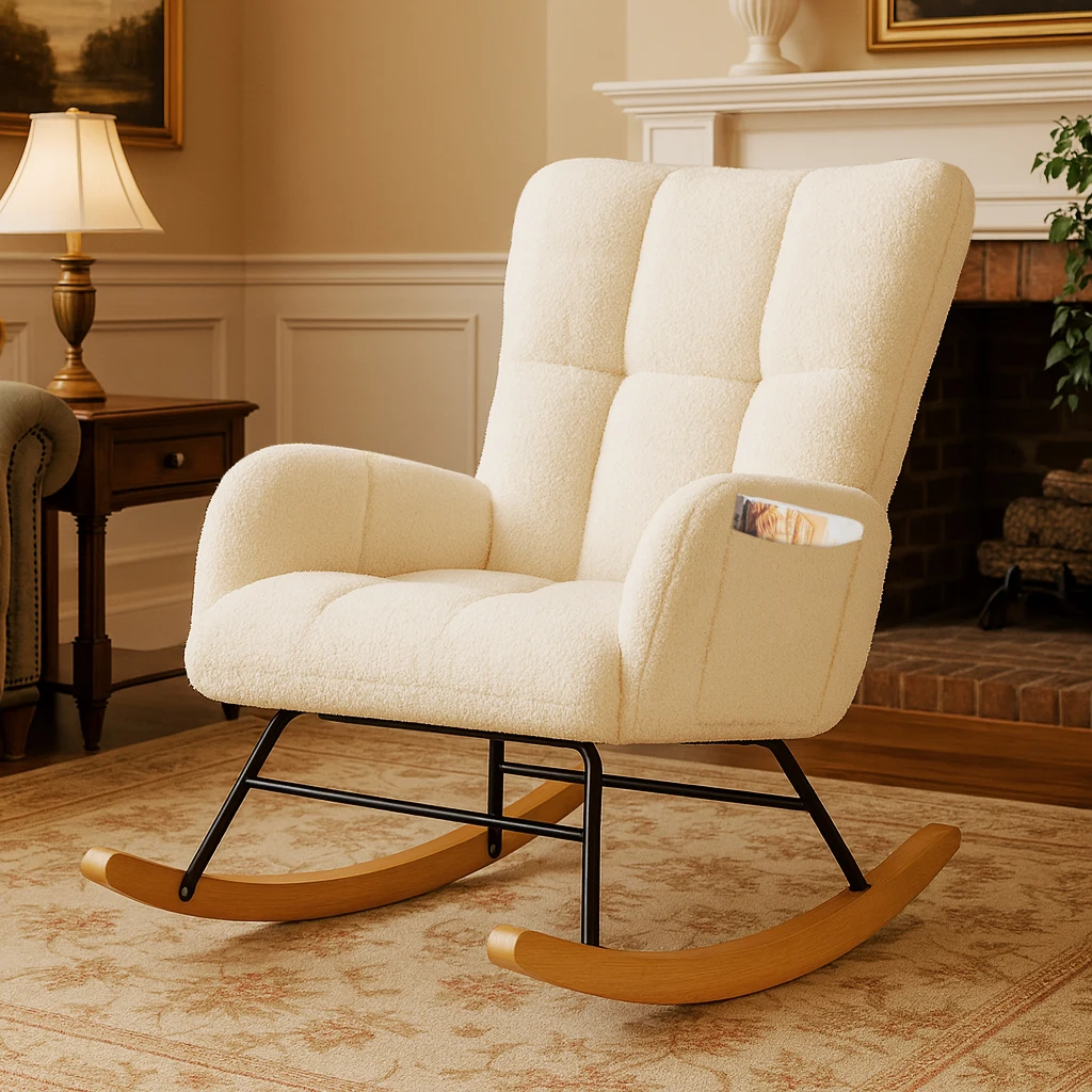 Cozy Teddy Rocking Chair with Pockets & Plush Comfort - Image 1