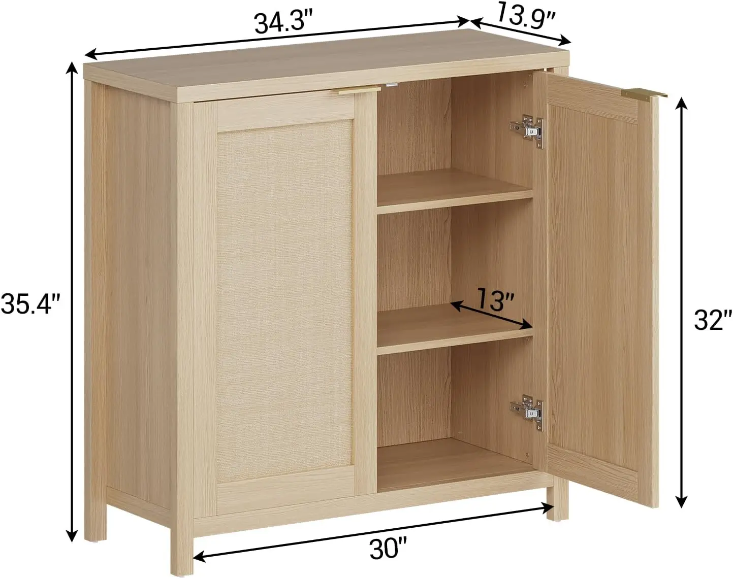 Garvee Glamorous Rattan Sideboard Cabinet with Adjustable Shelves - Image 3