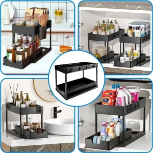 Sliding Under Sink Organizer with Hooks & Baskets - Thumbnail Image 6