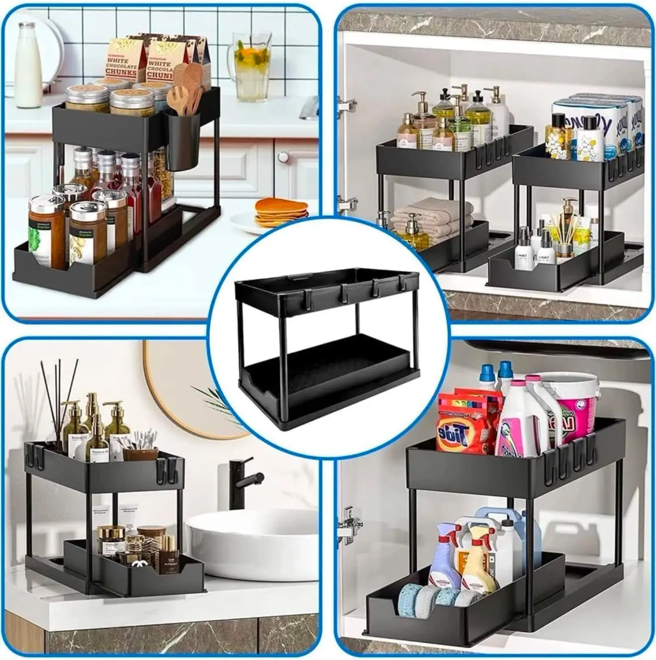 Sliding Under Sink Organizer with Hooks & Baskets - Image 6