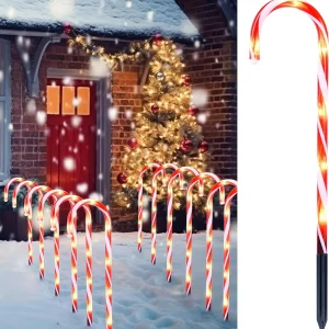 Set of 12 Warm White 16" Christmas Candy Cane Path Lights - Thumbnail Image 1