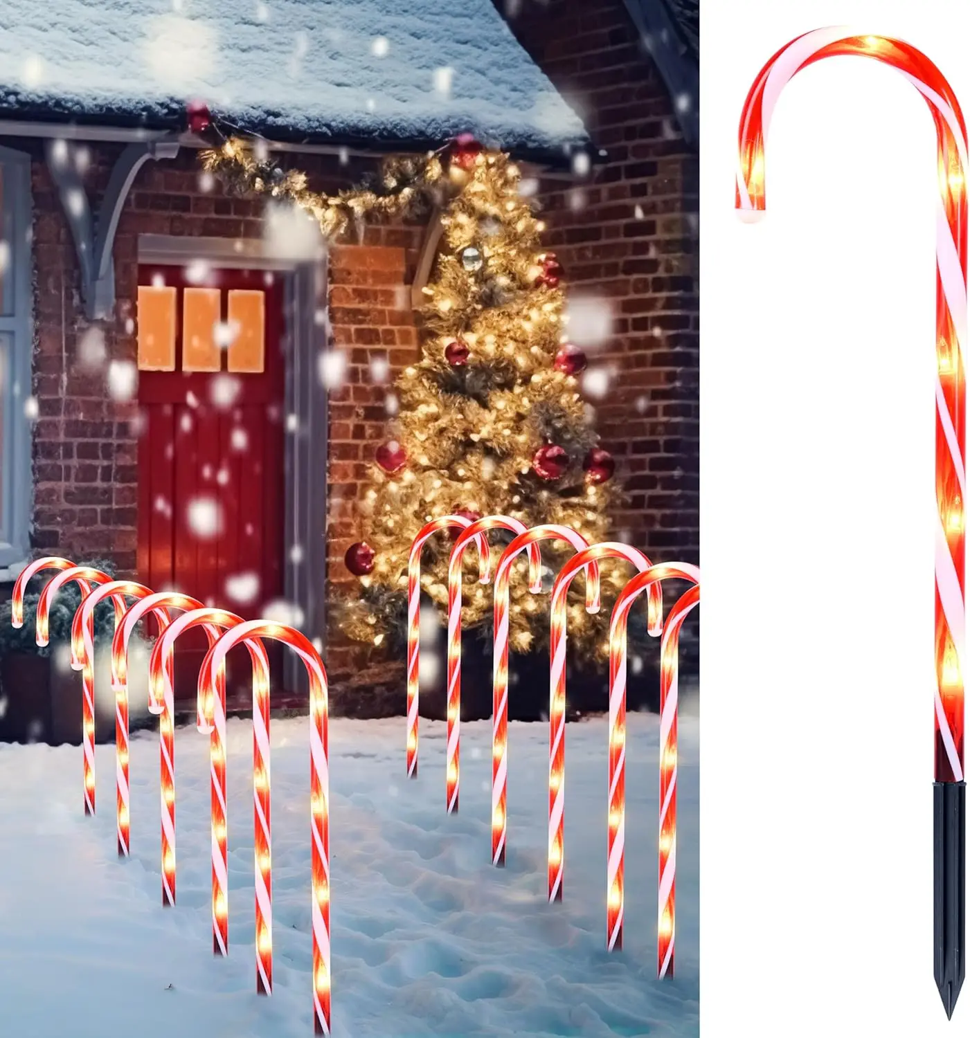 Set of 12 Warm White 16" Christmas Candy Cane Path Lights - Image 1
