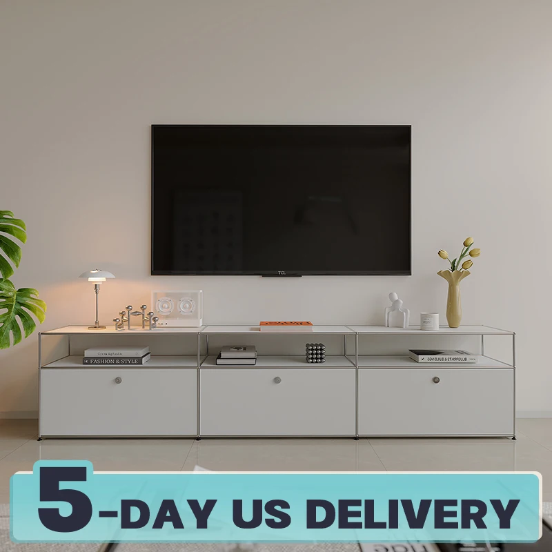 Corner TV Stand with Metal Storage Display Cabinet - Image 1