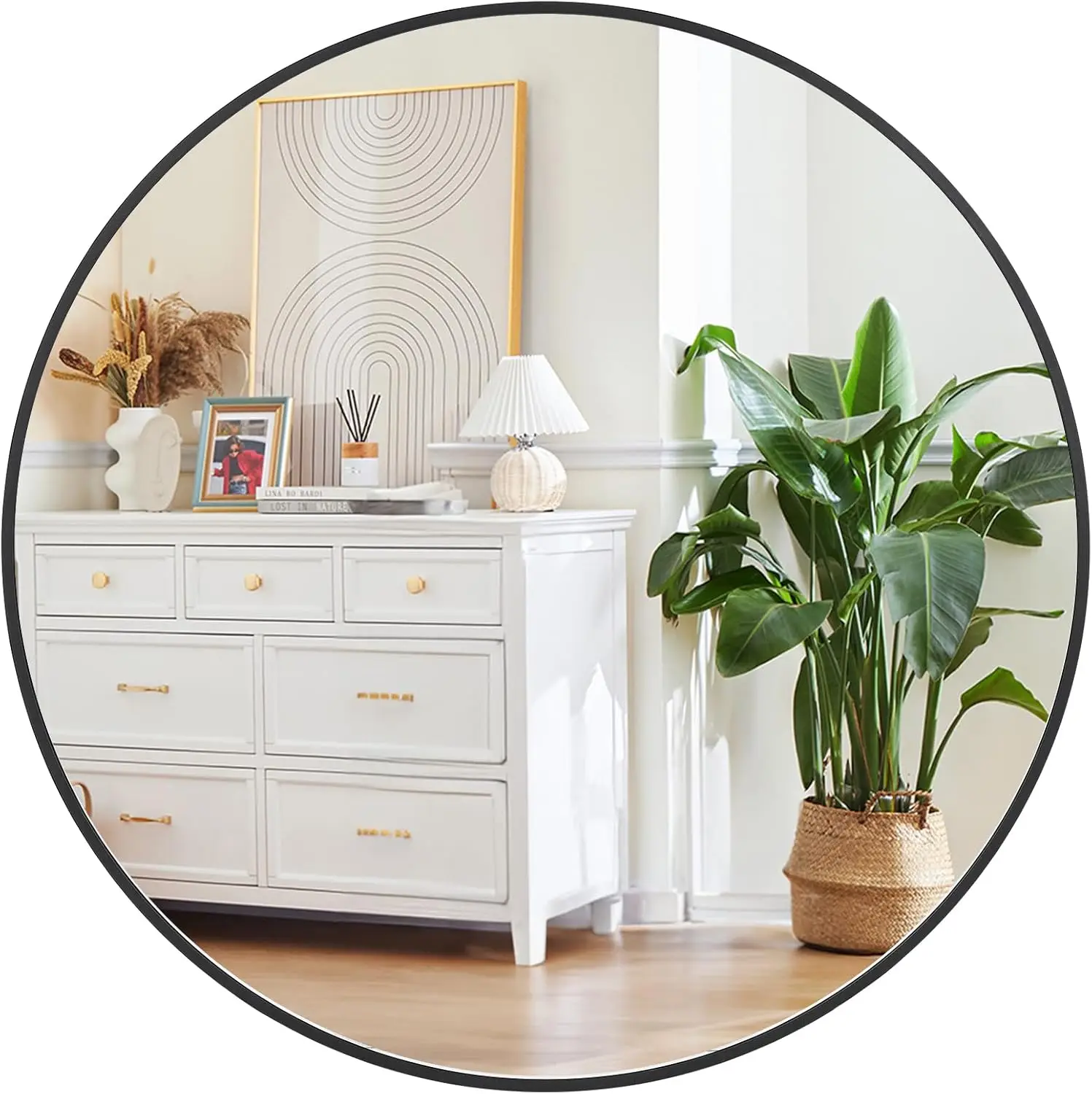Luxury Round Wall Mirror with Black & Gold Frame for Any Room - Image 1