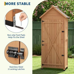 Outdoor Wooden Garden Shed with Lockable Door & Waterproof Roof - Thumbnail Image 2