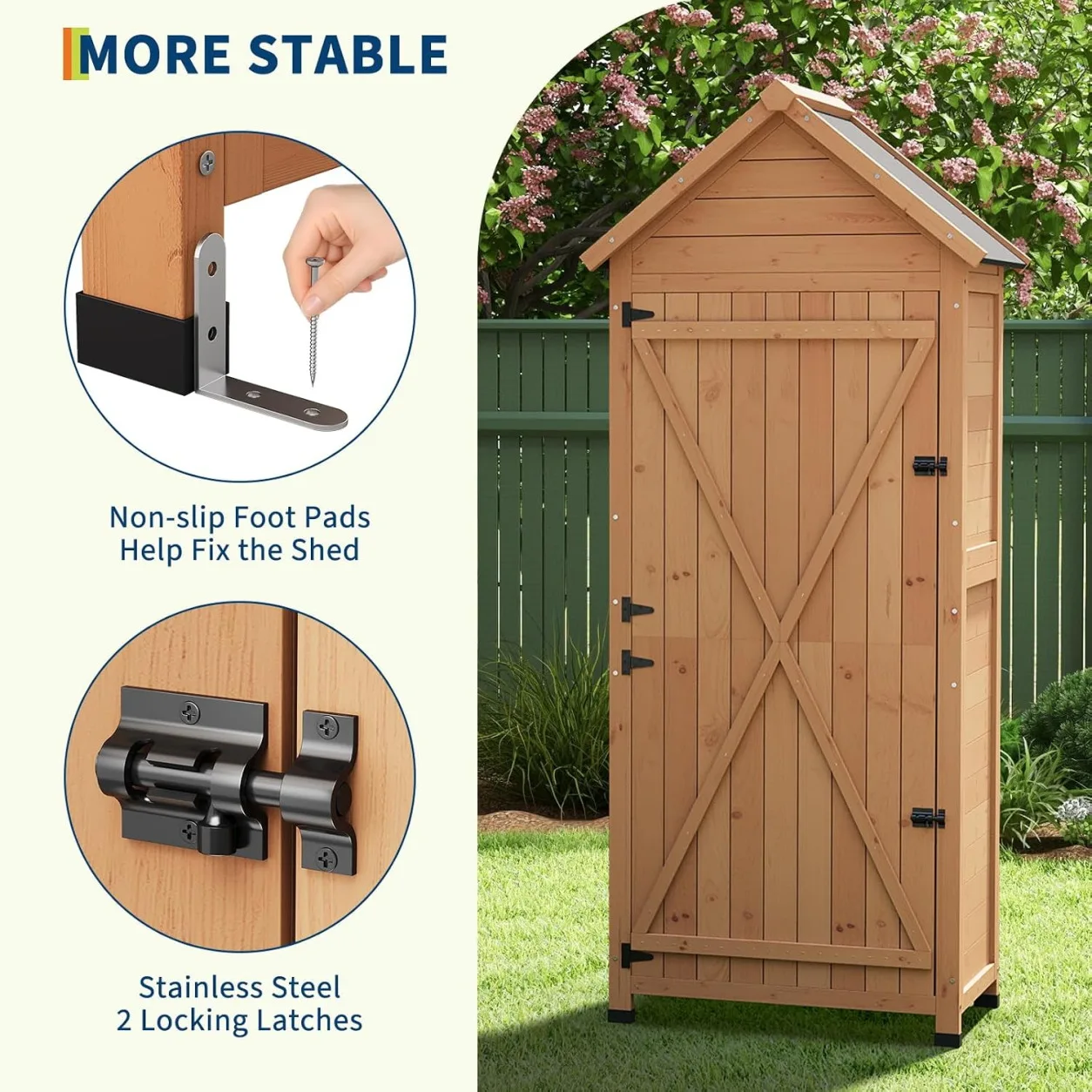 Outdoor Wooden Garden Shed with Lockable Door & Waterproof Roof - Image 2