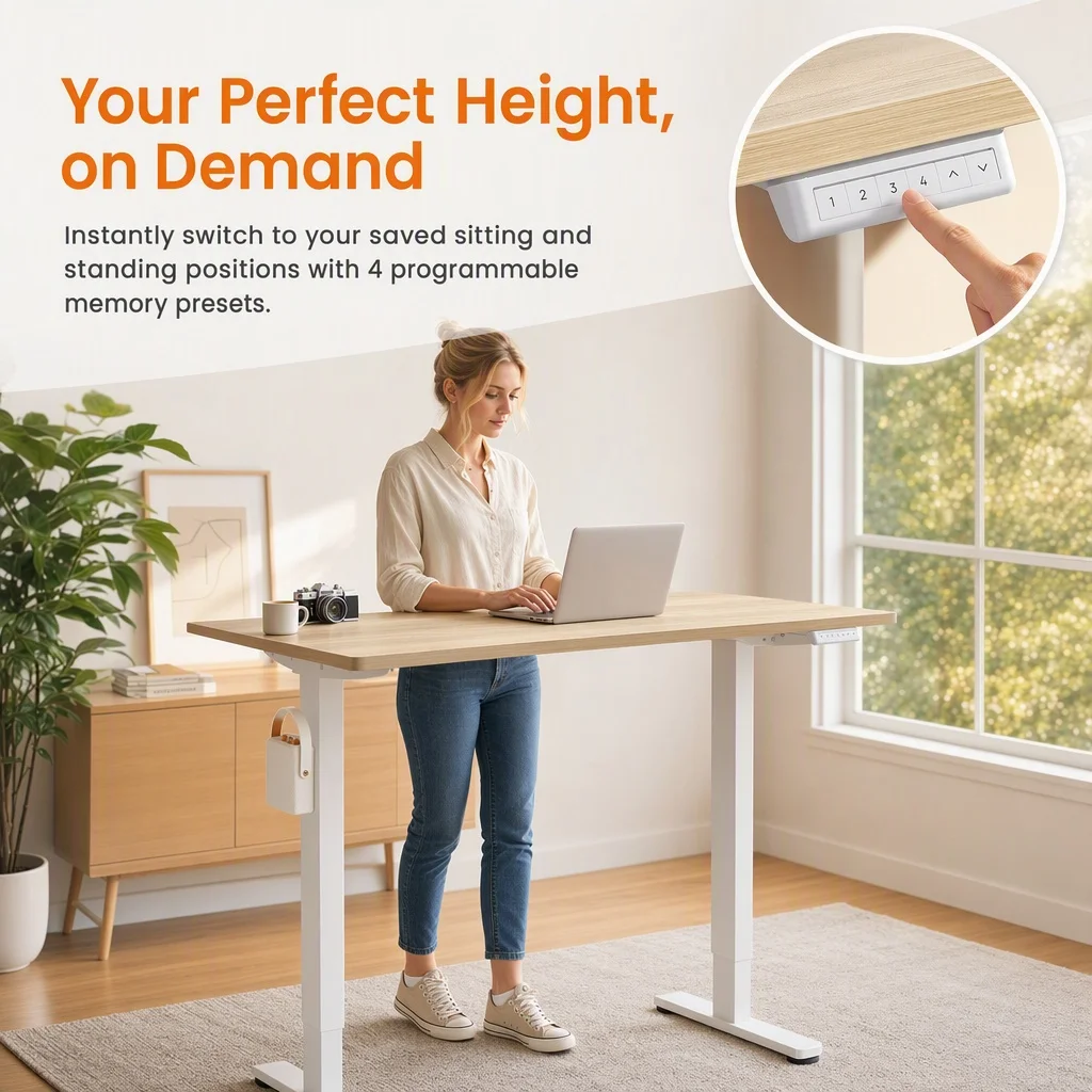 71" Electric Standing Desk with Memory Height & Natural Finish - Image 3