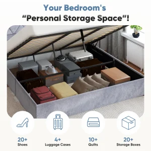 JHK Modern Upholstered Lift-Up Storage Bed with Wingback Headboard - Thumbnail Image 4