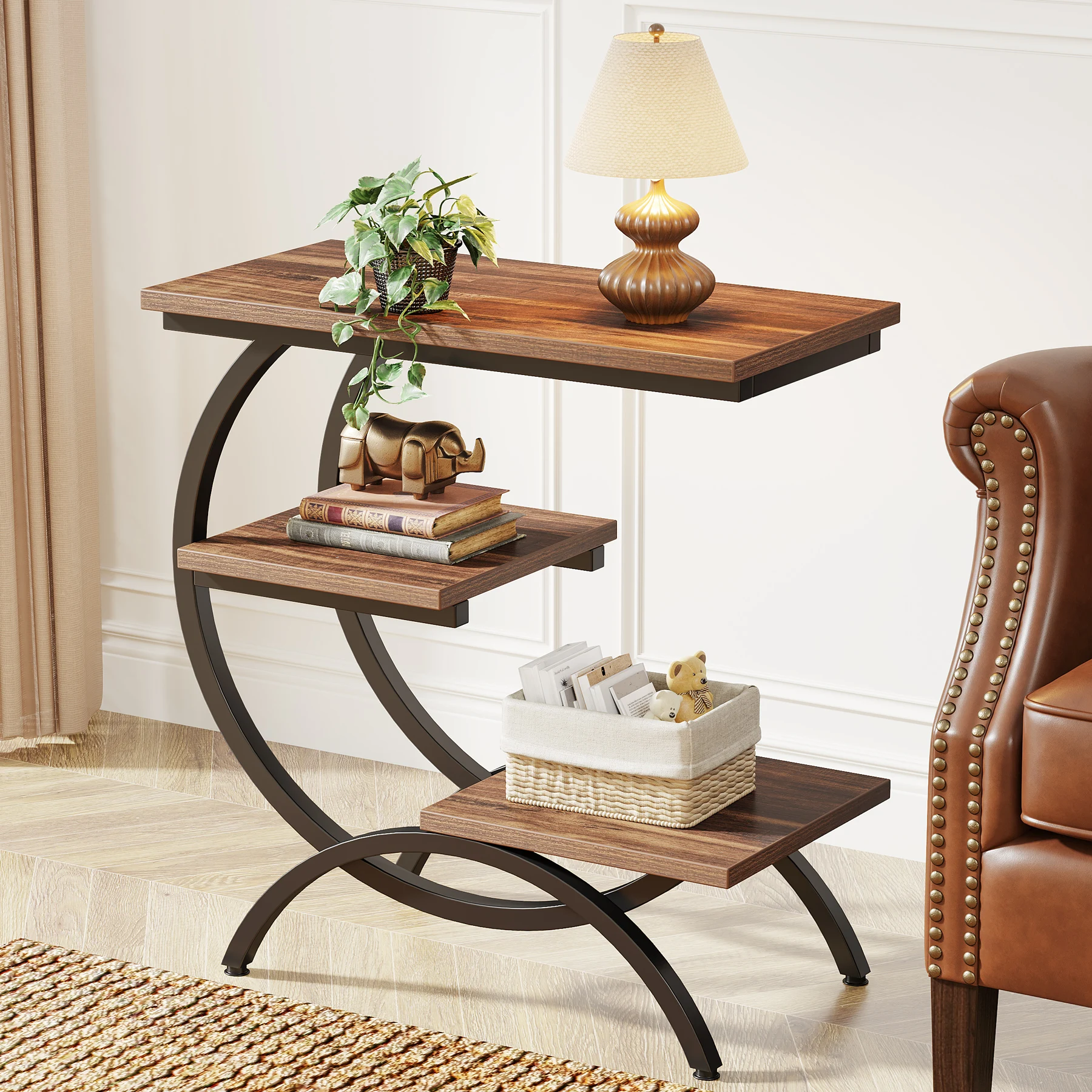 Tribesigns C-Shaped 3-Tier Industrial End Table with Storage - Image 1