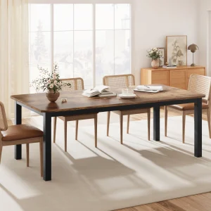 Rustic Brown Industrial Dining Table, 78.7" Seats 6–8 - Thumbnail Image 2