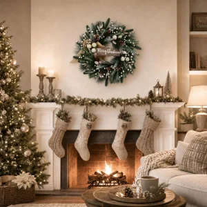 24" Festive Christmas Wreath with Rustic Holiday Charm - Thumbnail Image 7