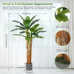 5–6FT Lifelike Artificial Banana Tree in Stylish Gray Planter - Thumbnail Image 6