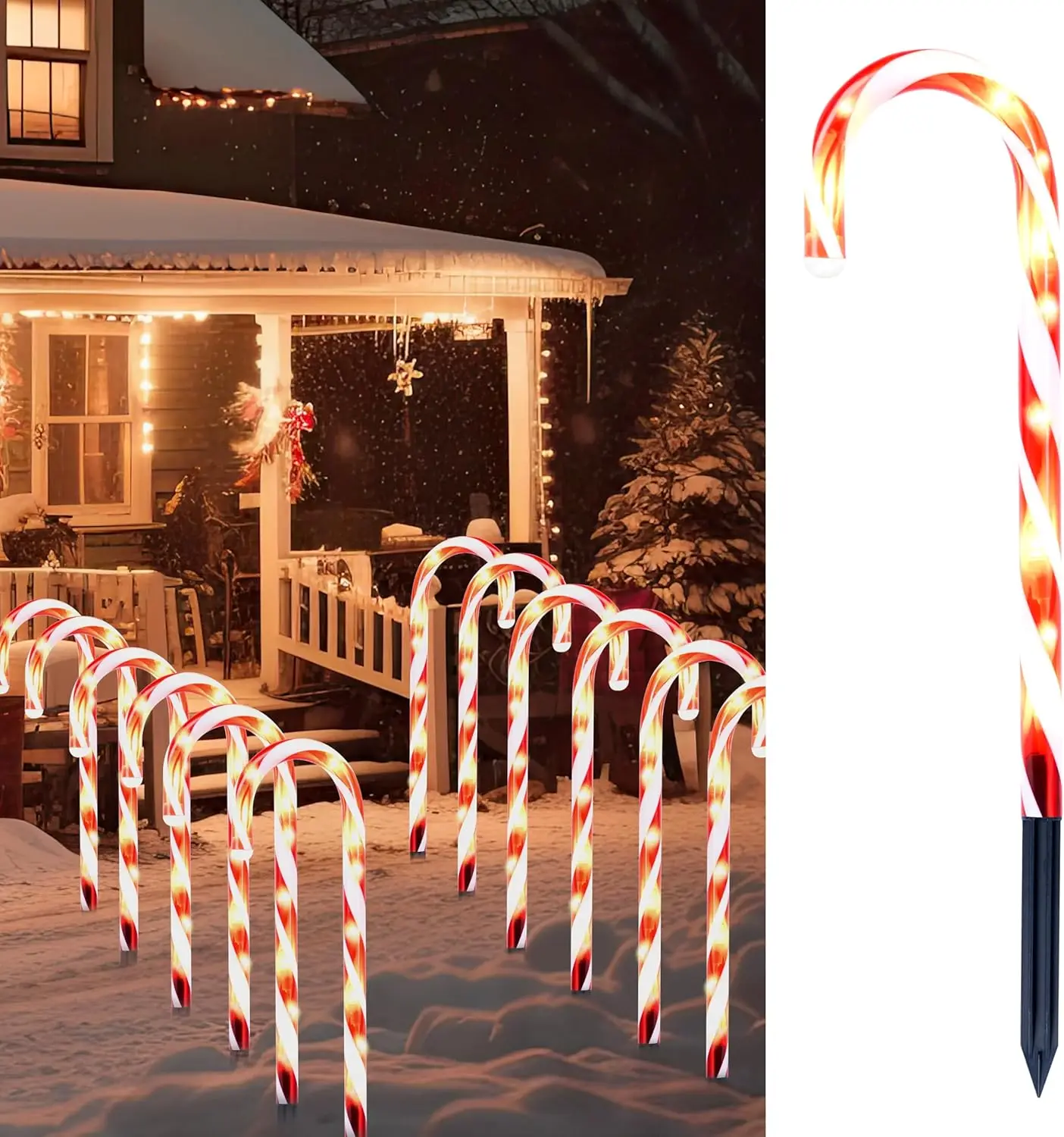 Set of 12 Warm White 16" Christmas Candy Cane Path Lights - Image 7