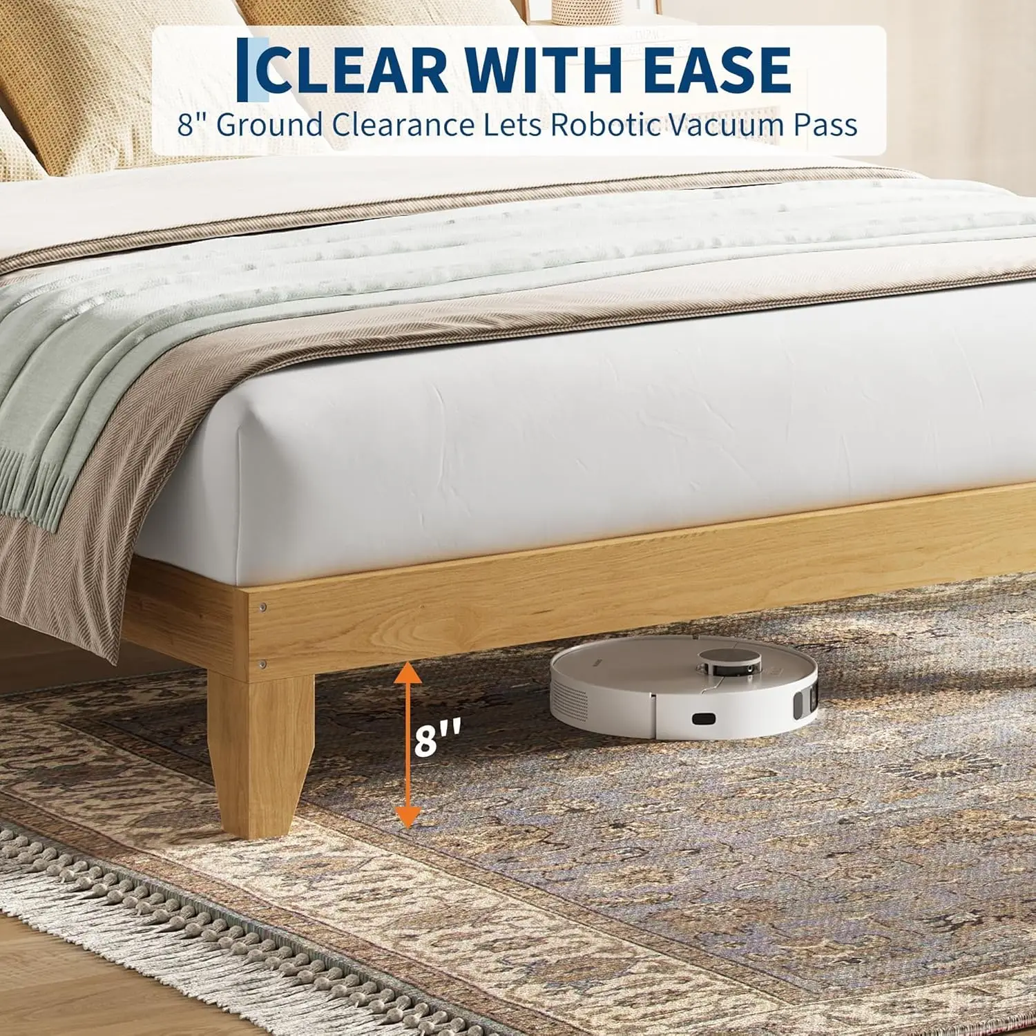 Queen Rattan Bed Frame with LED Lights & Boho Storage - Image 5