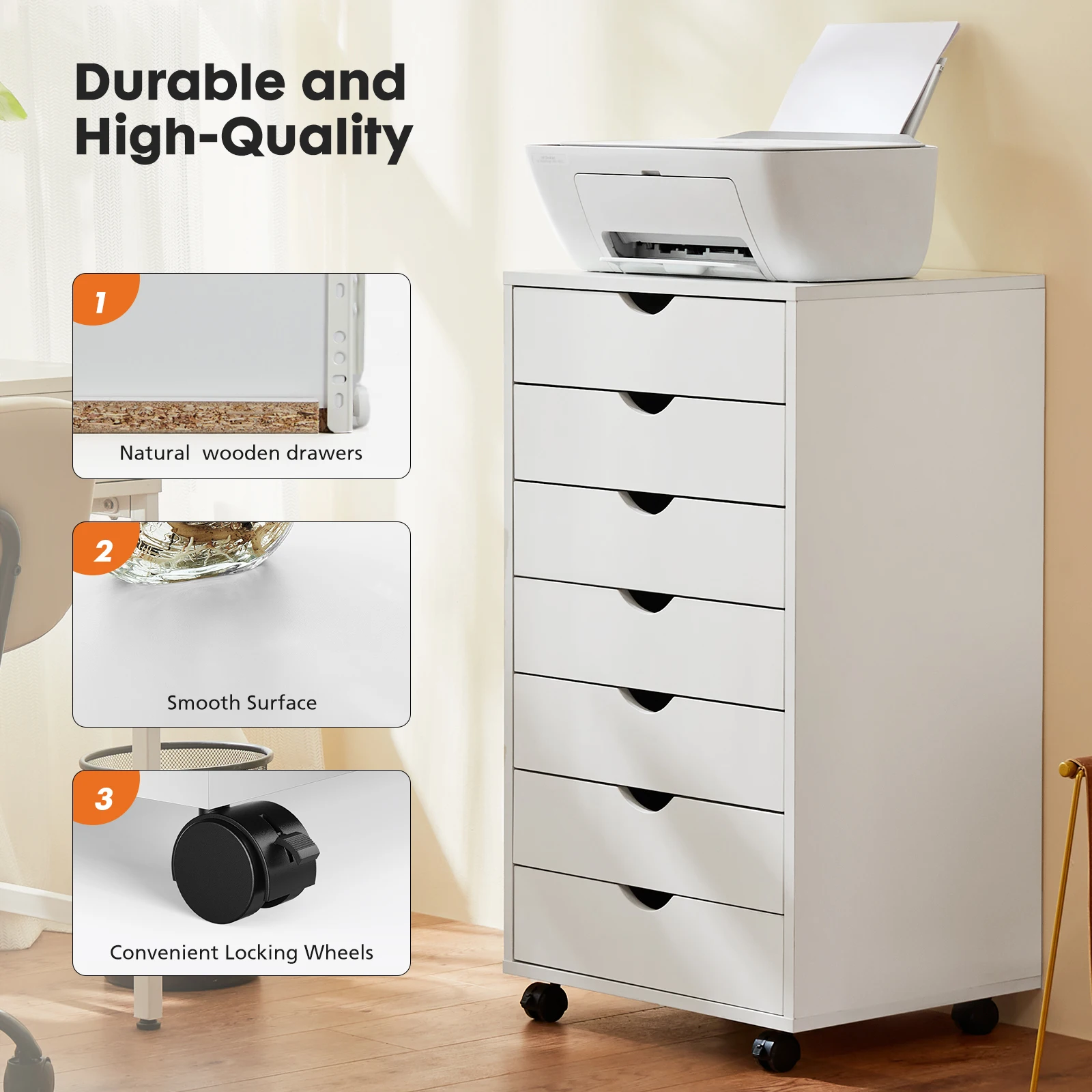 JHK 7-Drawer Rolling Storage Cabinet for Home & Office - Image 3