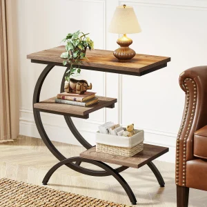 Tribesigns C-Shaped 3-Tier Industrial End Table with Storage - Thumbnail Image 4
