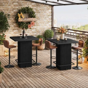 Chic 31.5" Fluted Bistro Bar Table with Luxe Metal Footrest - Thumbnail Image 5