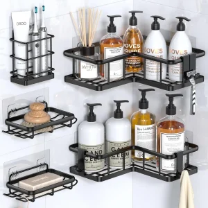 5-Piece Rustproof Corner Shower Caddy with Hooks