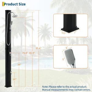 7.2FT Solar Pool Shower with Hot & Cold Water, 9.3-Gallon Tank - Thumbnail Image 4