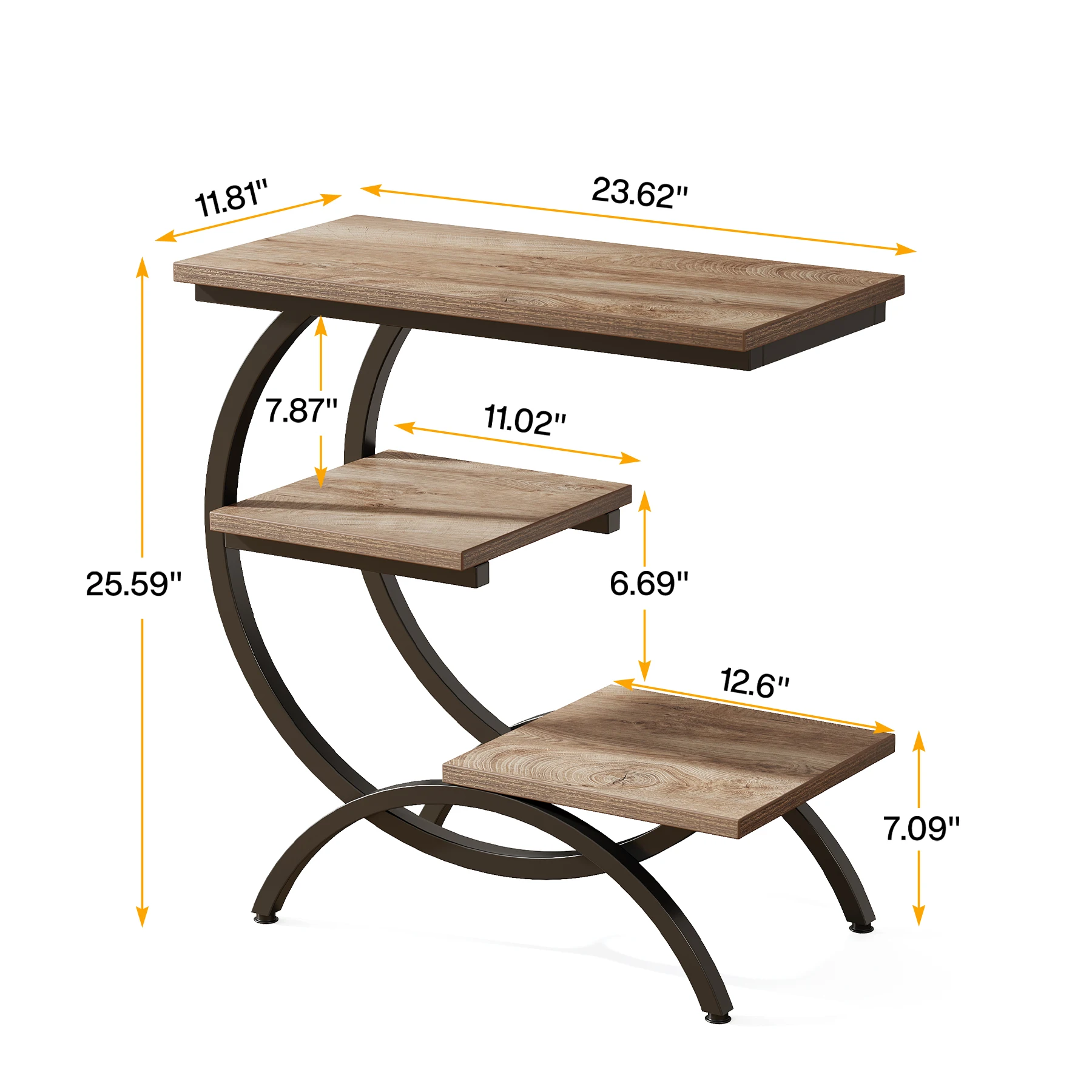 Tribesigns C-Shaped 3-Tier Industrial End Table with Storage - Image 9