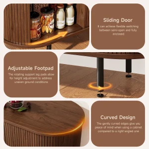 Wood Sideboard Buffet Cabinet with Storage & Coffee Bar - Thumbnail Image 3
