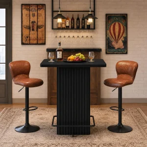 Chic 31.5" Fluted Bistro Bar Table with Luxe Metal Footrest - Thumbnail Image 1