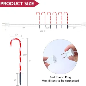Set of 12 Warm White 16" Christmas Candy Cane Path Lights - Thumbnail Image 2
