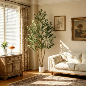 5–7FT Elegant Faux Olive Tree with White Planter & Lifelike Fruits