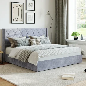 JHK Modern Upholstered Lift-Up Storage Bed with Wingback Headboard - Thumbnail Image 2