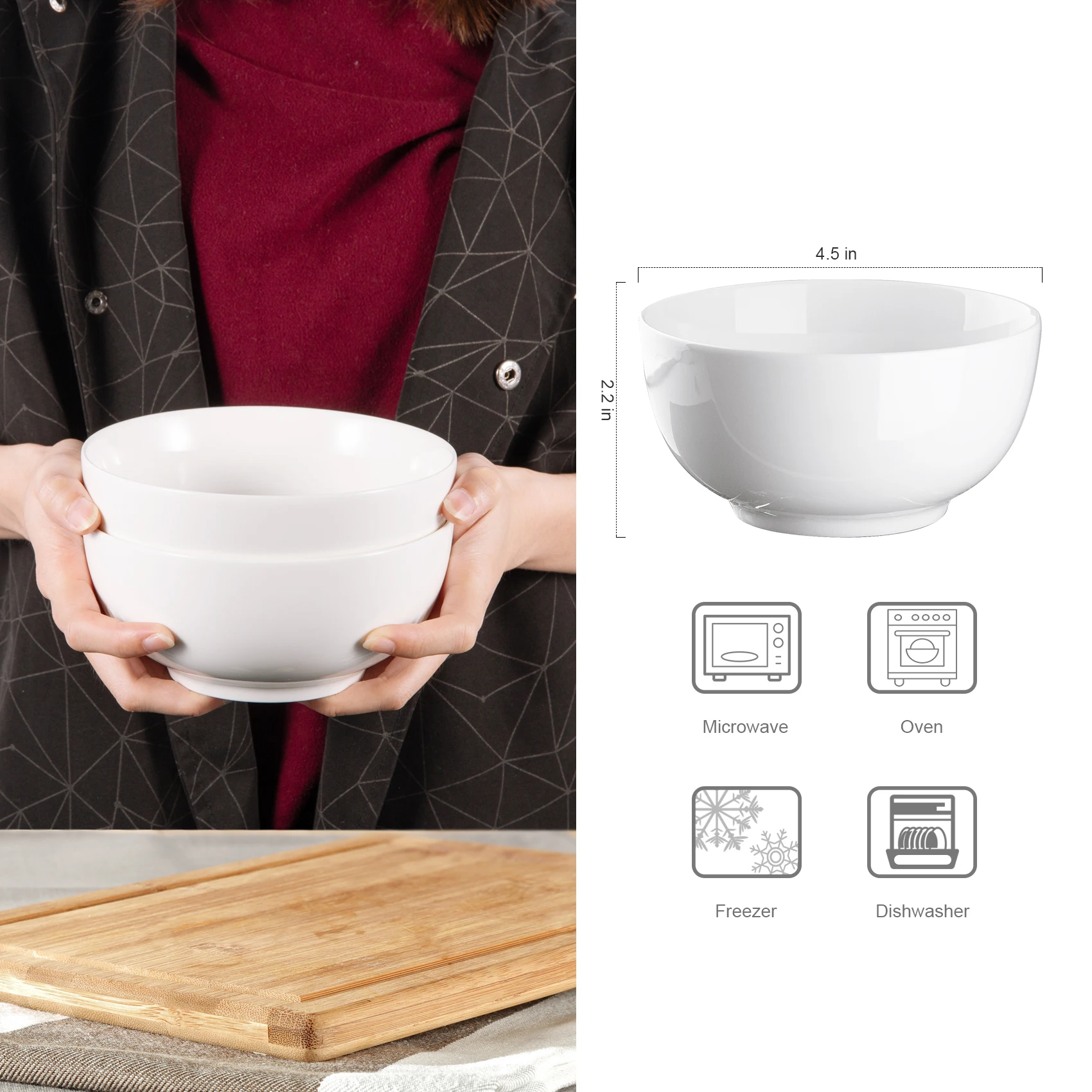 8-Piece Premium White Porcelain Bowls, 10 oz Each - Image 5