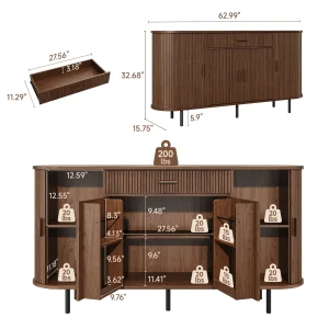 Wood Sideboard Buffet Cabinet with Storage & Coffee Bar - Thumbnail Image 4