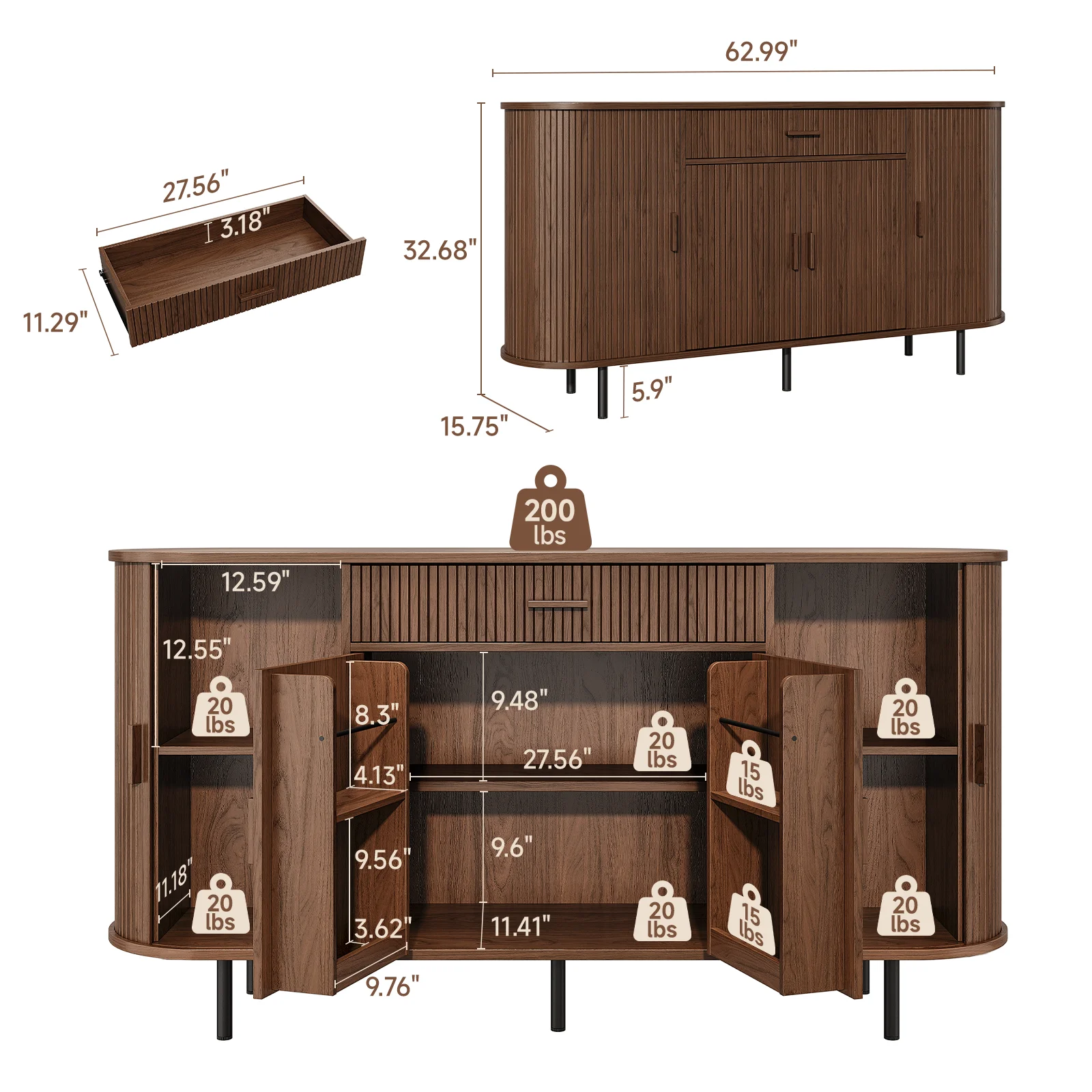 Wood Sideboard Buffet Cabinet with Storage & Coffee Bar - Image 4