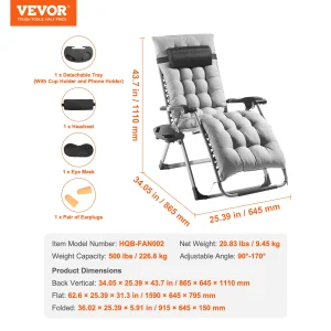 SucceBuy Zero Gravity Recliner with Cushion, Footrest & Cupholder - Thumbnail Image 8