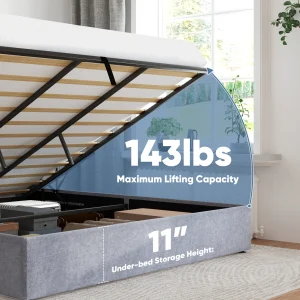 JHK Modern Upholstered Lift-Up Storage Bed with Wingback Headboard - Thumbnail Image 7