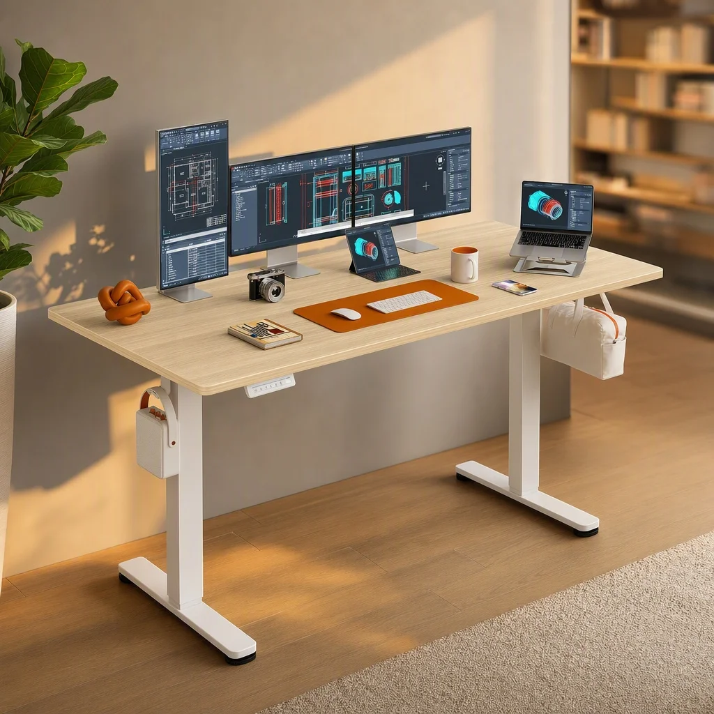 71" Electric Standing Desk with Memory Height & Natural Finish - Image 1