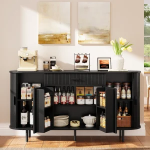 Wood Sideboard Buffet Cabinet with Storage & Coffee Bar - Thumbnail Image 5