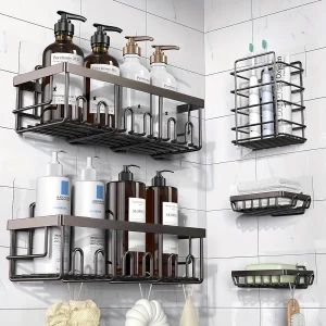 5-Piece Black Rustproof Shower Organizer, No Drilling - Thumbnail Image 7