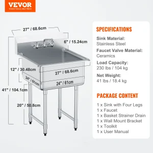 SucceBuy Stainless Steel Utility Sink with Faucet for Home & Business - Thumbnail Image 5