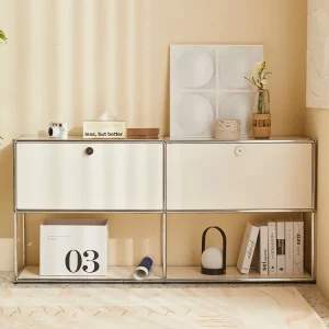 Corner TV Stand with Metal Storage Display Cabinet - Thumbnail Image 5