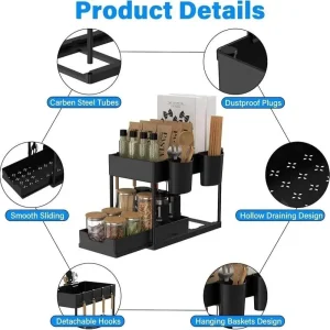 Sliding Under Sink Organizer with Hooks & Baskets - Thumbnail Image 4