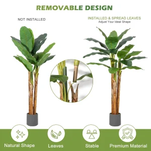 5–6FT Lifelike Artificial Banana Tree in Stylish Gray Planter - Thumbnail Image 5