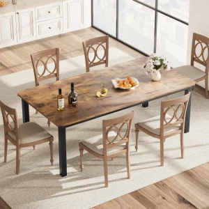 Rustic Brown Industrial Dining Table, 78.7" Seats 6–8